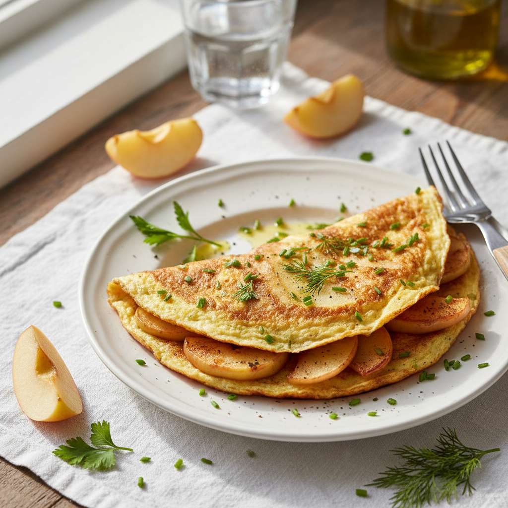 Omelette garnie aux pommes et herbes