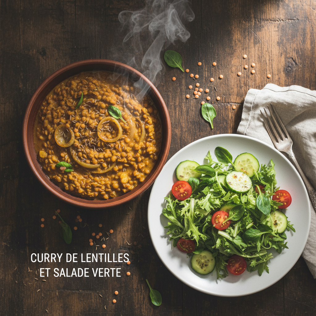 Curry de Lentilles et Salade Verte