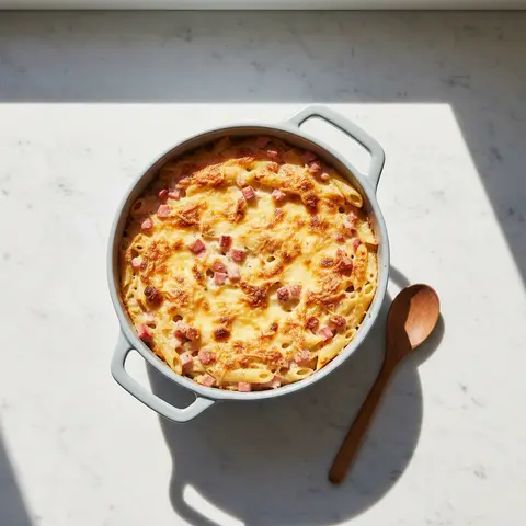 Penne-Gratin mit Schinken und Gruyère