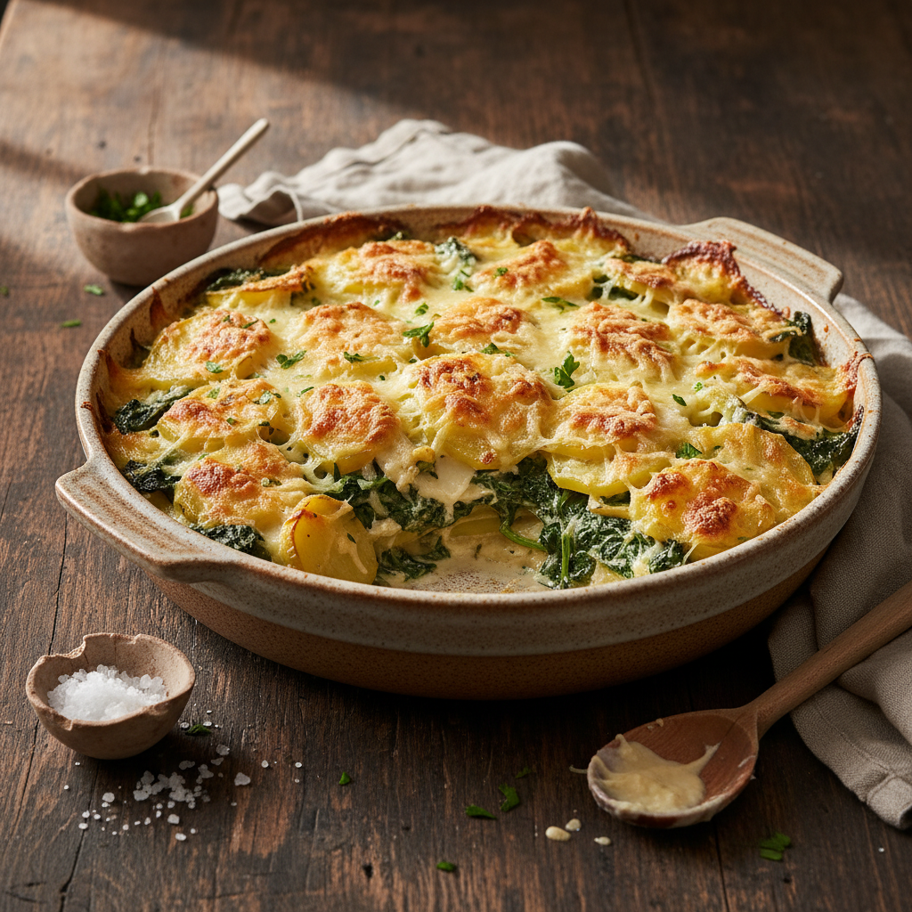 Gratin de pommes de terre aux épinards
