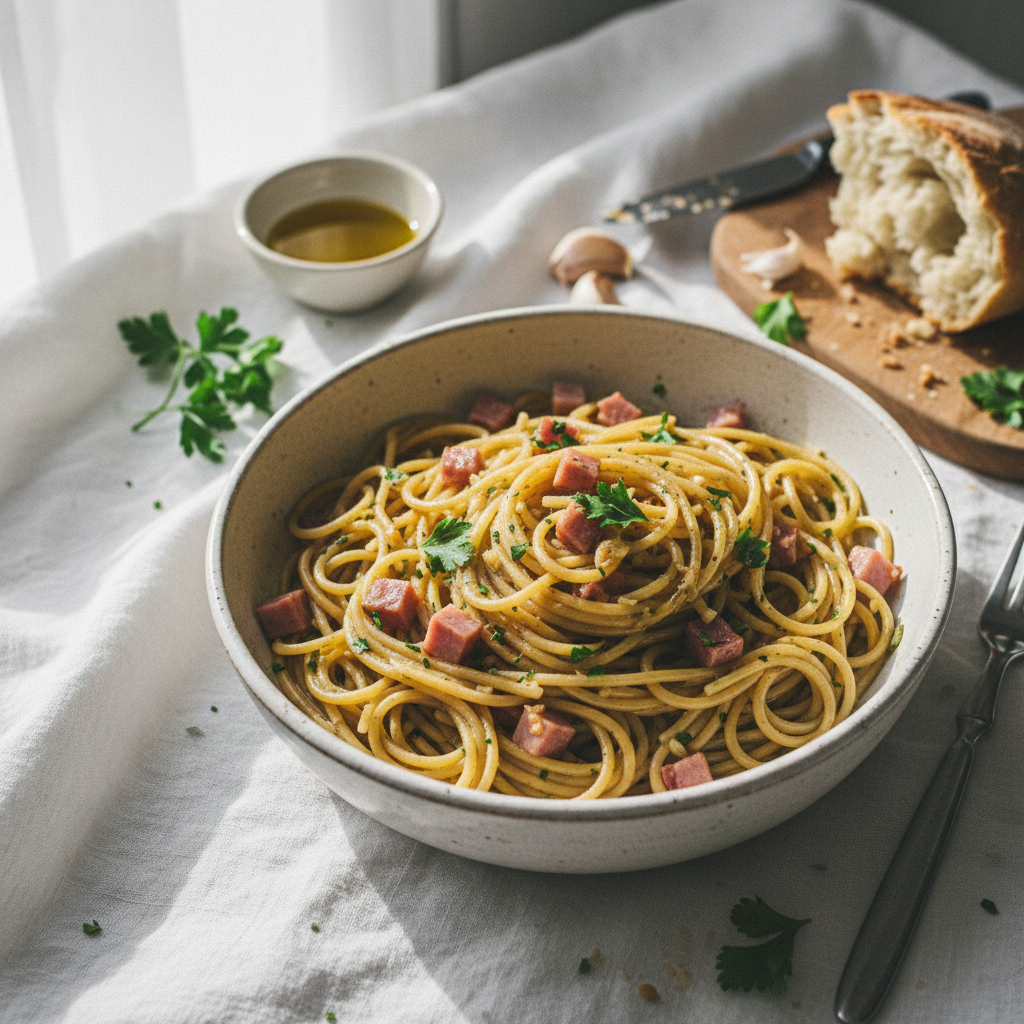 Pâtes à l'huile et jambon