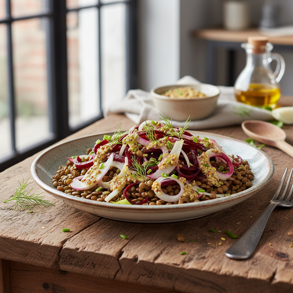 Salade Tiède de Lentilles et Betterave à la Moutarde