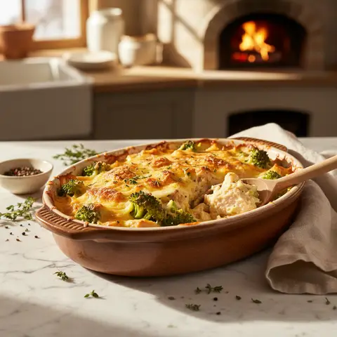 Brokkoli-Hähnchen-Gratin mit Käse