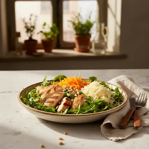Gemischter Salat mit Hähnchen und Gruyère