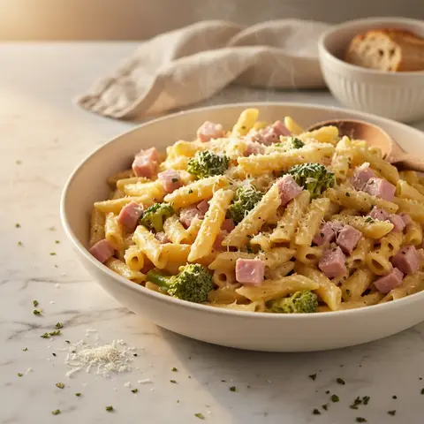 Pasta mit Schinken, Sahne und Brokkoli