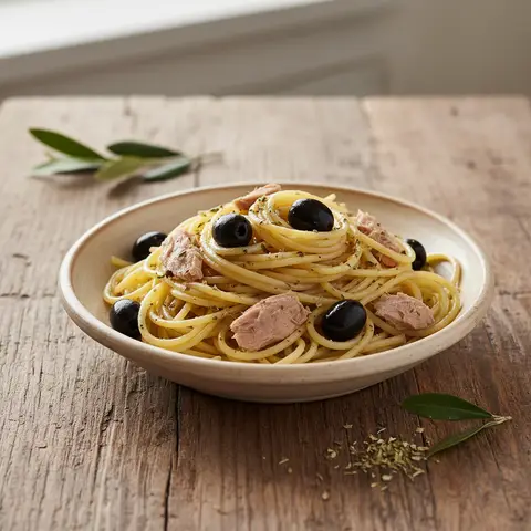 Spaghetti mit Thunfisch und Oliven