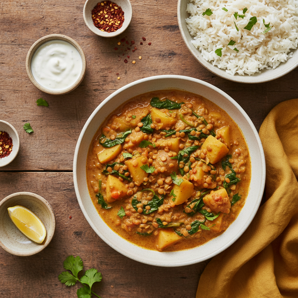 Curry asiatique de lentilles et légumes