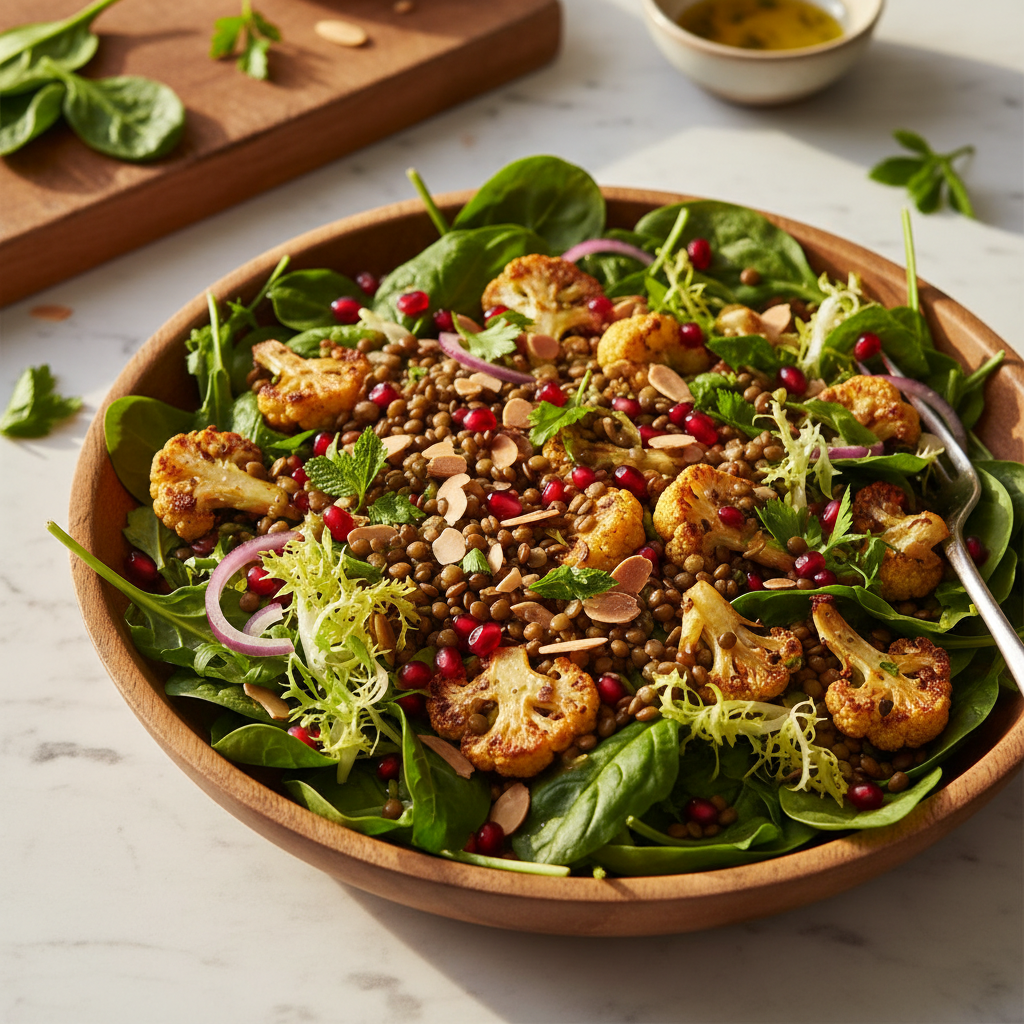 Salade composée chou-fleur rôti et lentilles