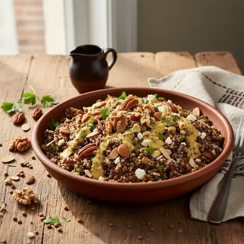 Energiereicher Quinoa-Linsen-Salat mit Nüssen