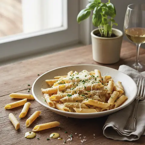 Penne mit Sahne und Gruyère