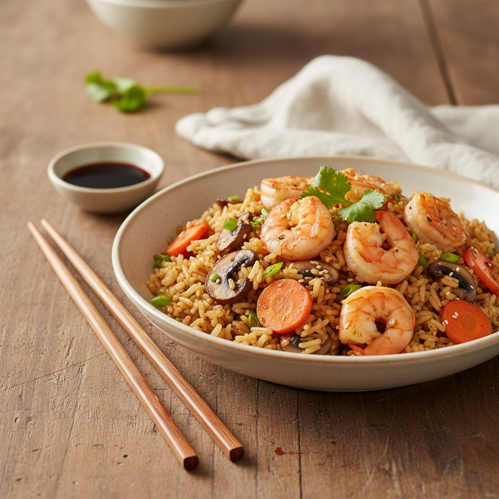 Riz sauté aux crevettes et légumes