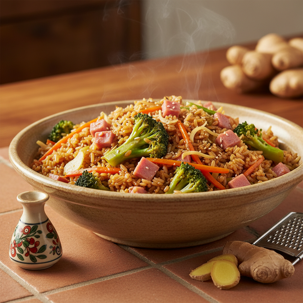 Sauté de Riz aux Légumes et Jambon (Style Asiatique)