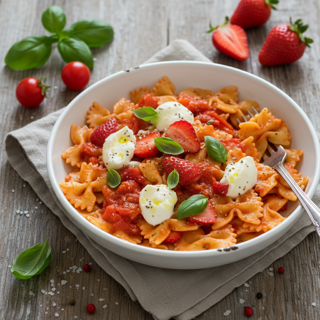 Farfalle à la tomate et mozzarella fraise