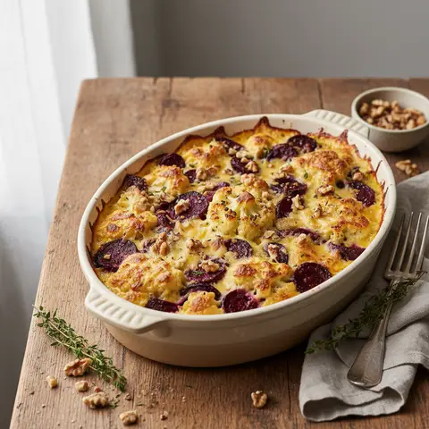 Cauliflower and Beet Gratin with Walnuts