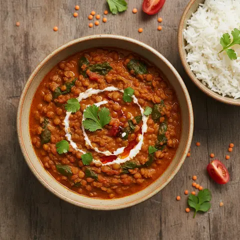 Linsencurry mit Spinat und Tomate