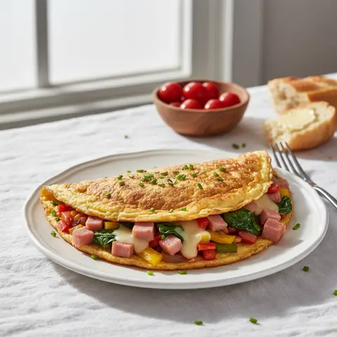 Omelett mit Schinken, Käse und Gemüse