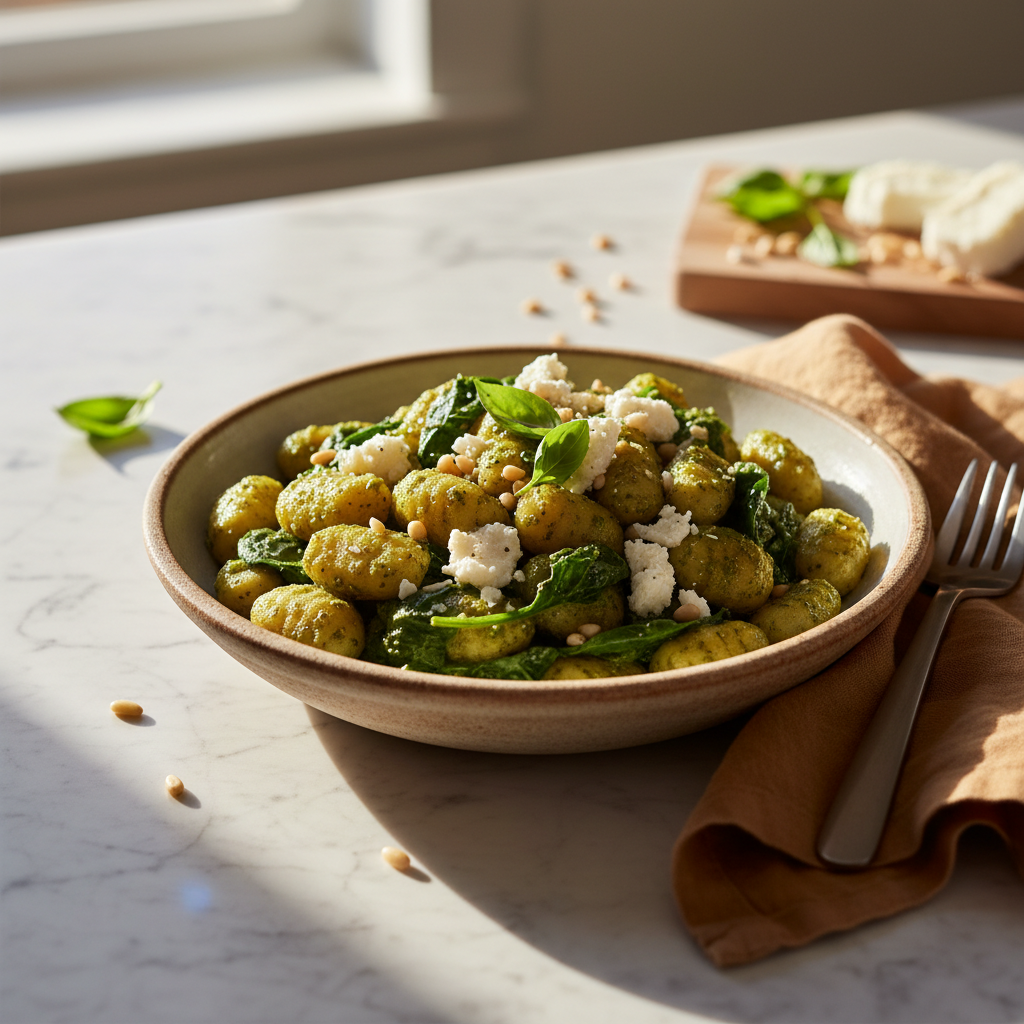 Gnocchi pesto & chèvre épinards frais
