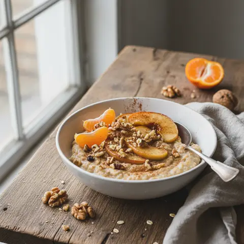 Oatmeal with Apples, Clementines and Walnuts