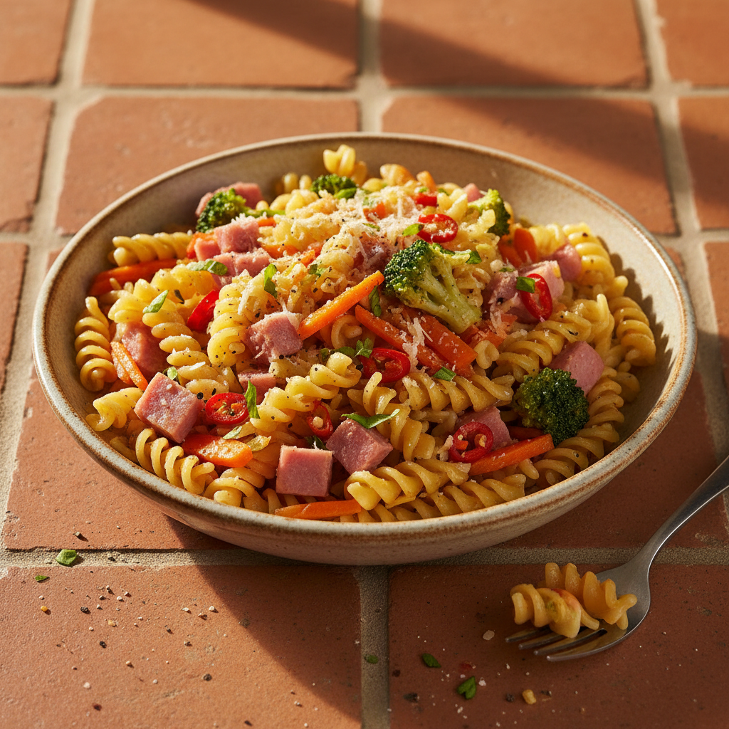 Jambon-Pâtes Épicées aux Légumes