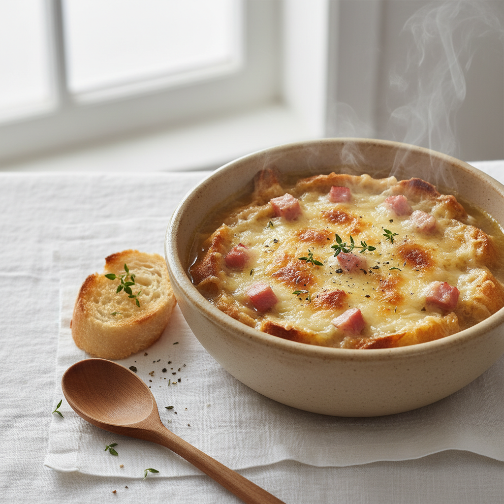 Soupe à l'oignon et jambon
