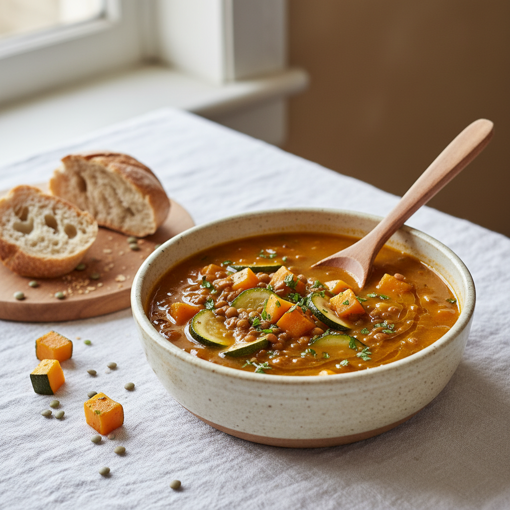 Soupe de lentilles et courges