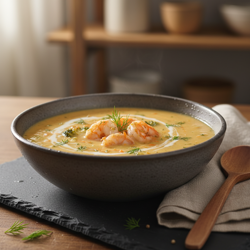 Soupe Crémeuse de Brocoli Carotte et Crevettes