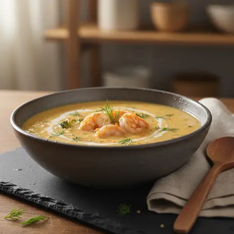Creamy Broccoli, Carrot and Shrimp Soup