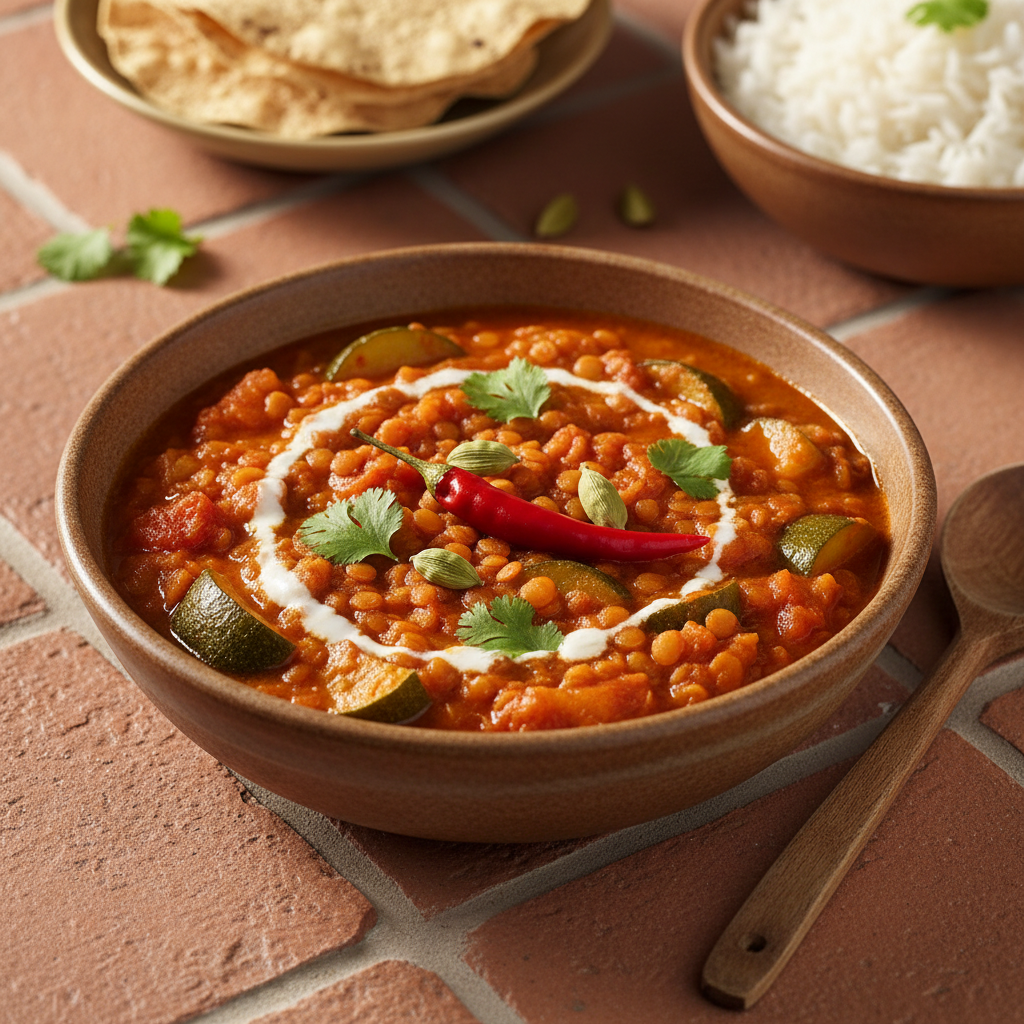 Curry de Lentilles à la Tomate et Courgette
