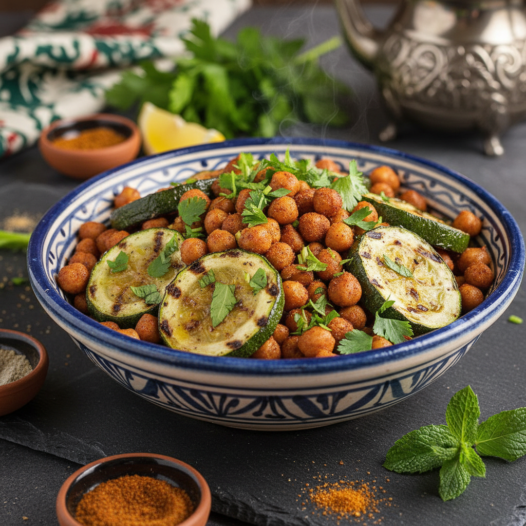 Bowl marocain aux pois chiches et courgettes grillées