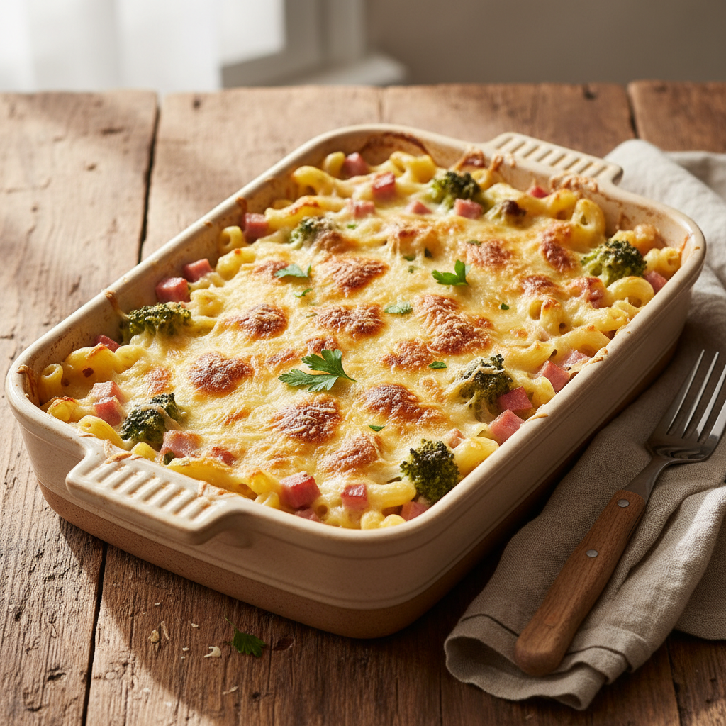 Gratin de Coquillettes au Jambon et Brocoli