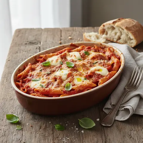 Nudelauflauf mit Tomaten und Mozzarella