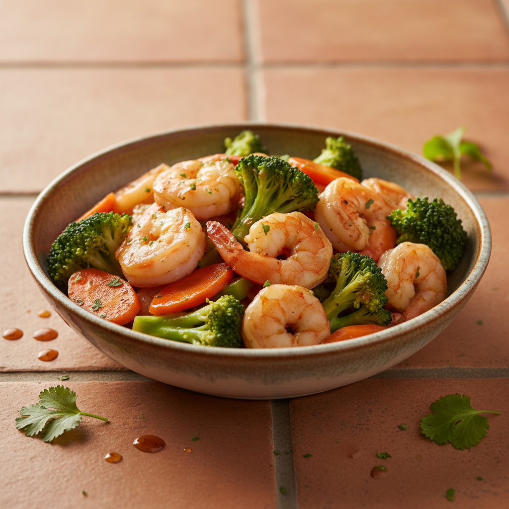 Crevettes Sautées aux Brocoli et Carotte