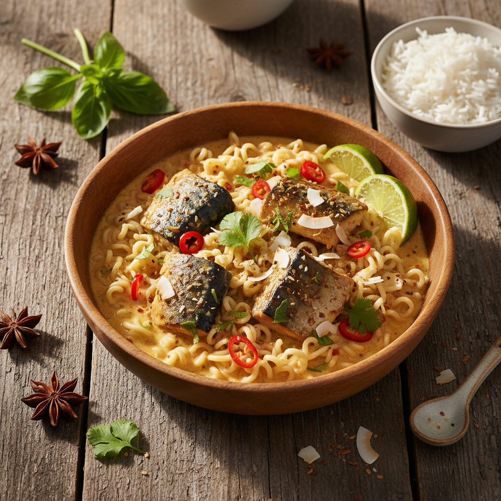 Curry de maquereau aux nouilles et lait de coco