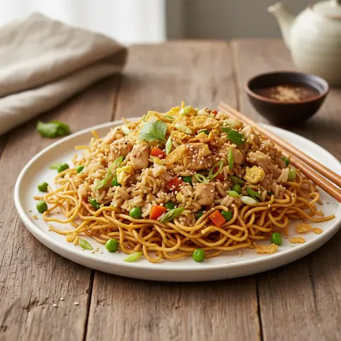 Simple Stir-Fried Rice with Crispy Noodles