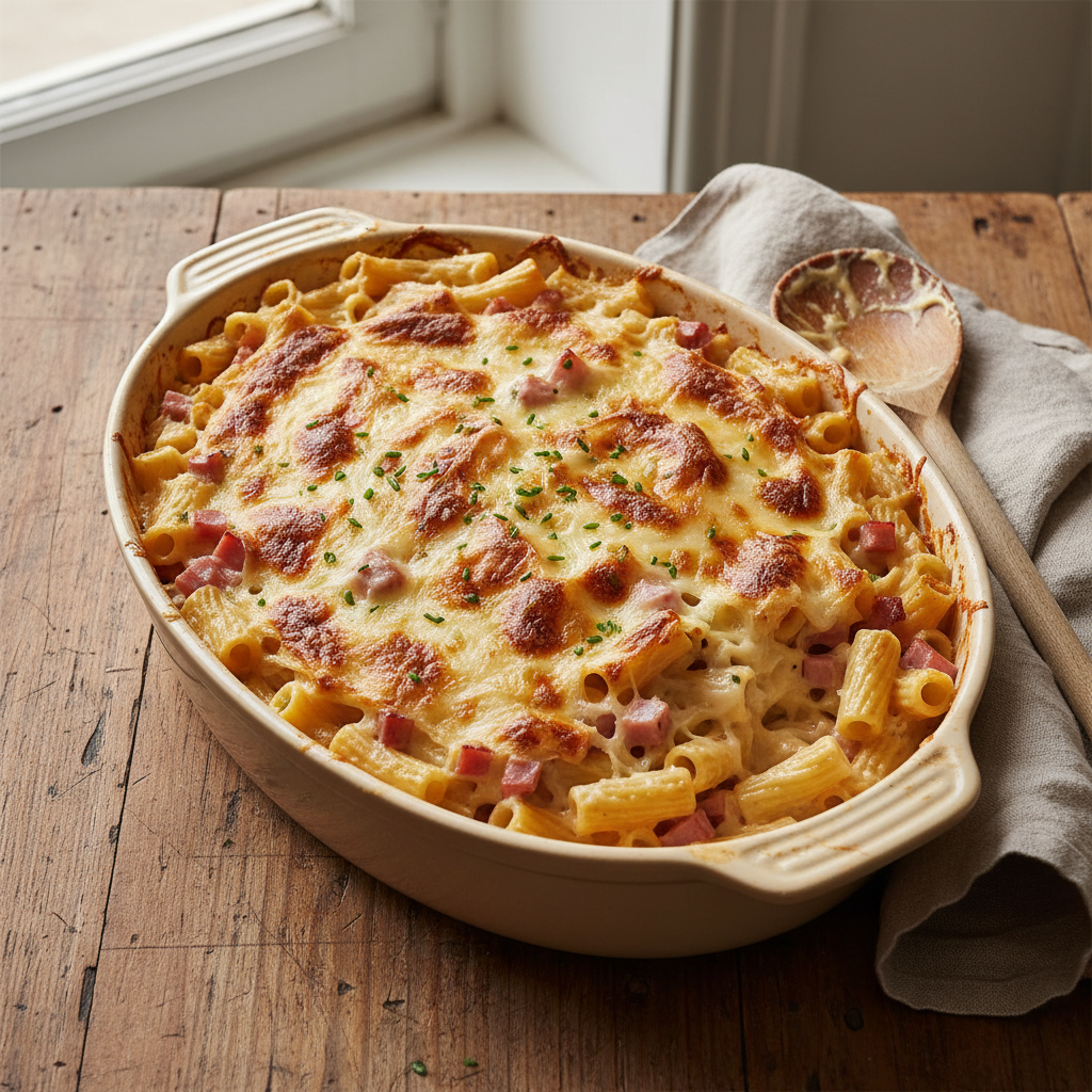 Pâtes Gratin au Jambon et Gruyère