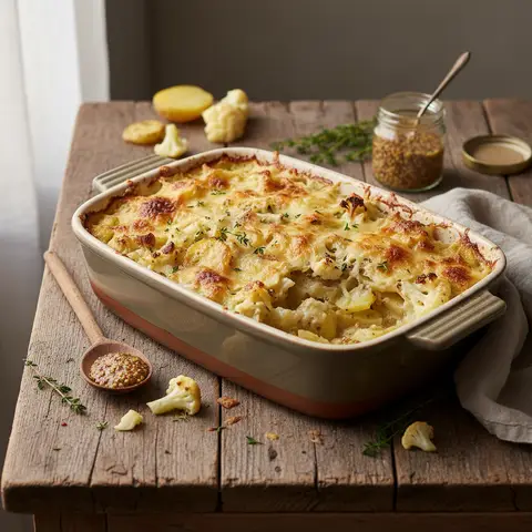 Potato, Cauliflower, and Mustard Gratin