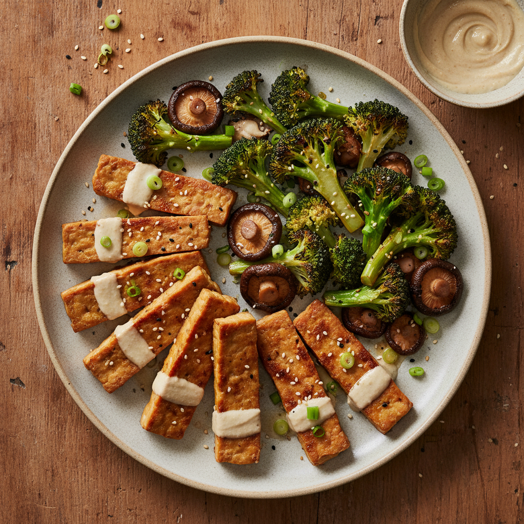 Tempeh grillé au miso et brocolis rôtis