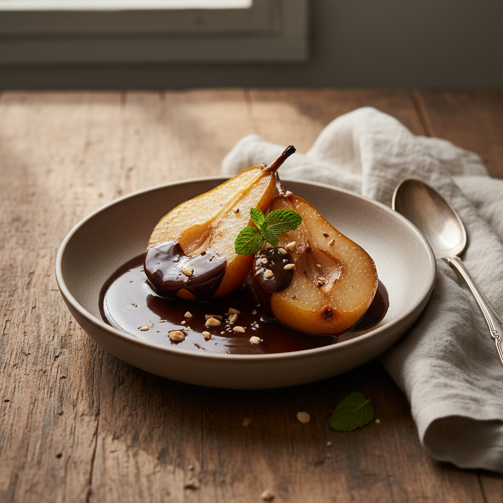 Sauce au chocolat avec poires fondantes