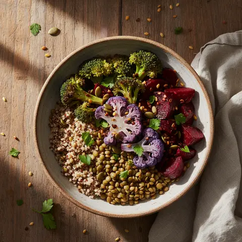 Buddha-Schale mit Quinoa und Linsen und Gemüse