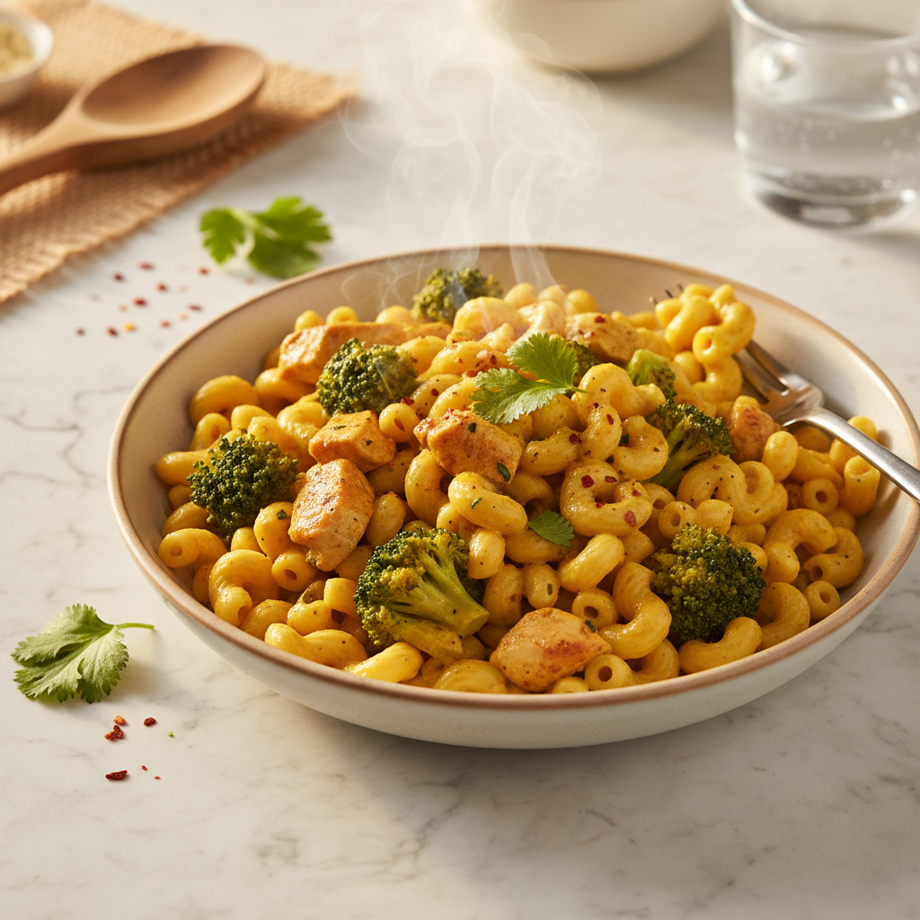 Pâtes Poulet Curry et Brocoli