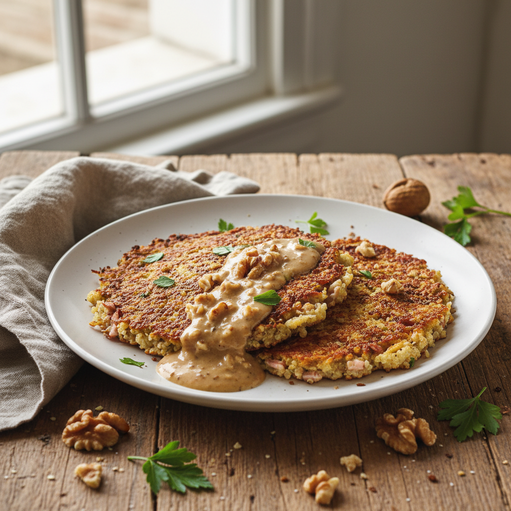 Galettes Quinoa-Jambon avec Sauce Noix