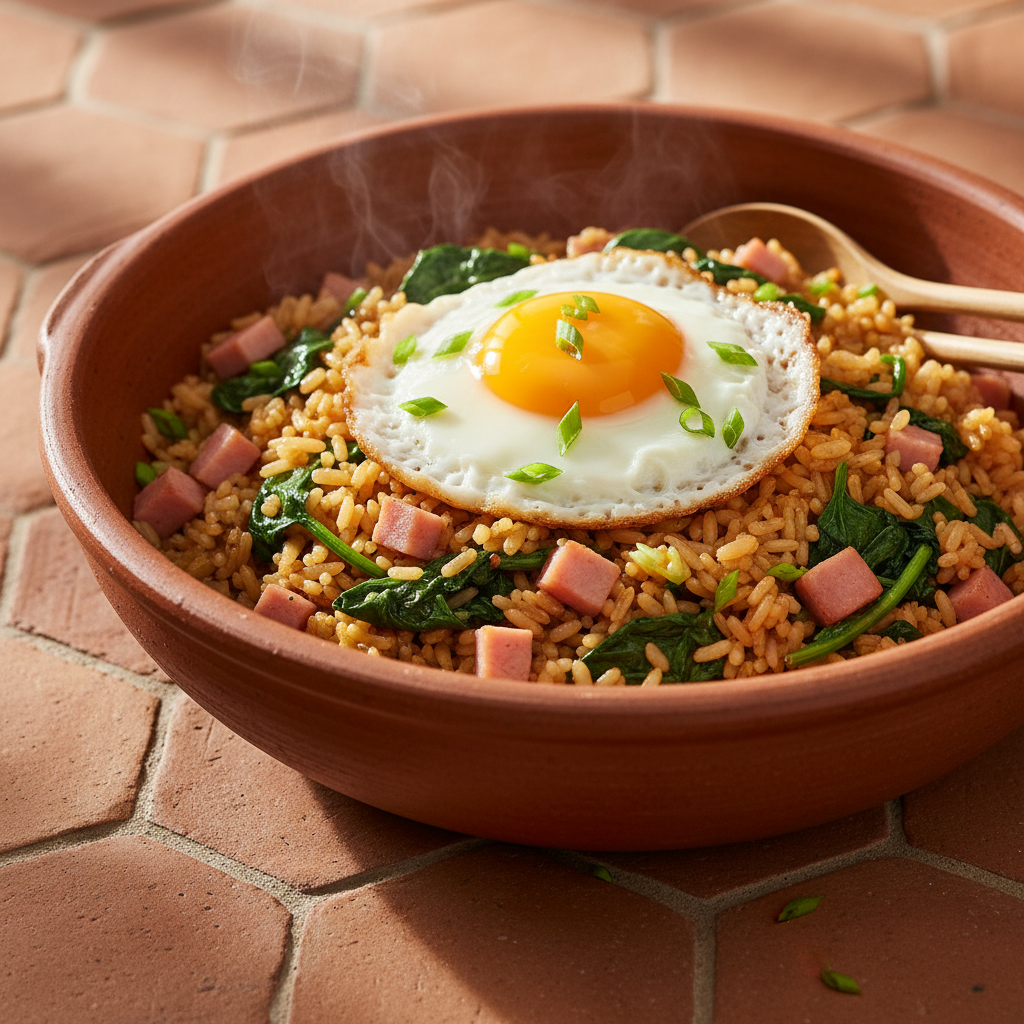 Riz Sauté aux Épinards et Jambon