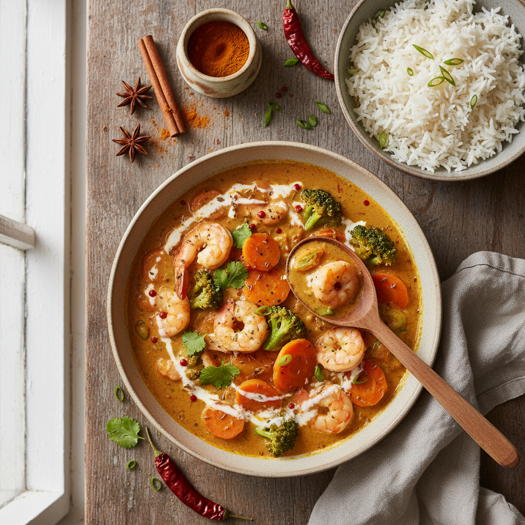 Curry de Crevettes et Légumes