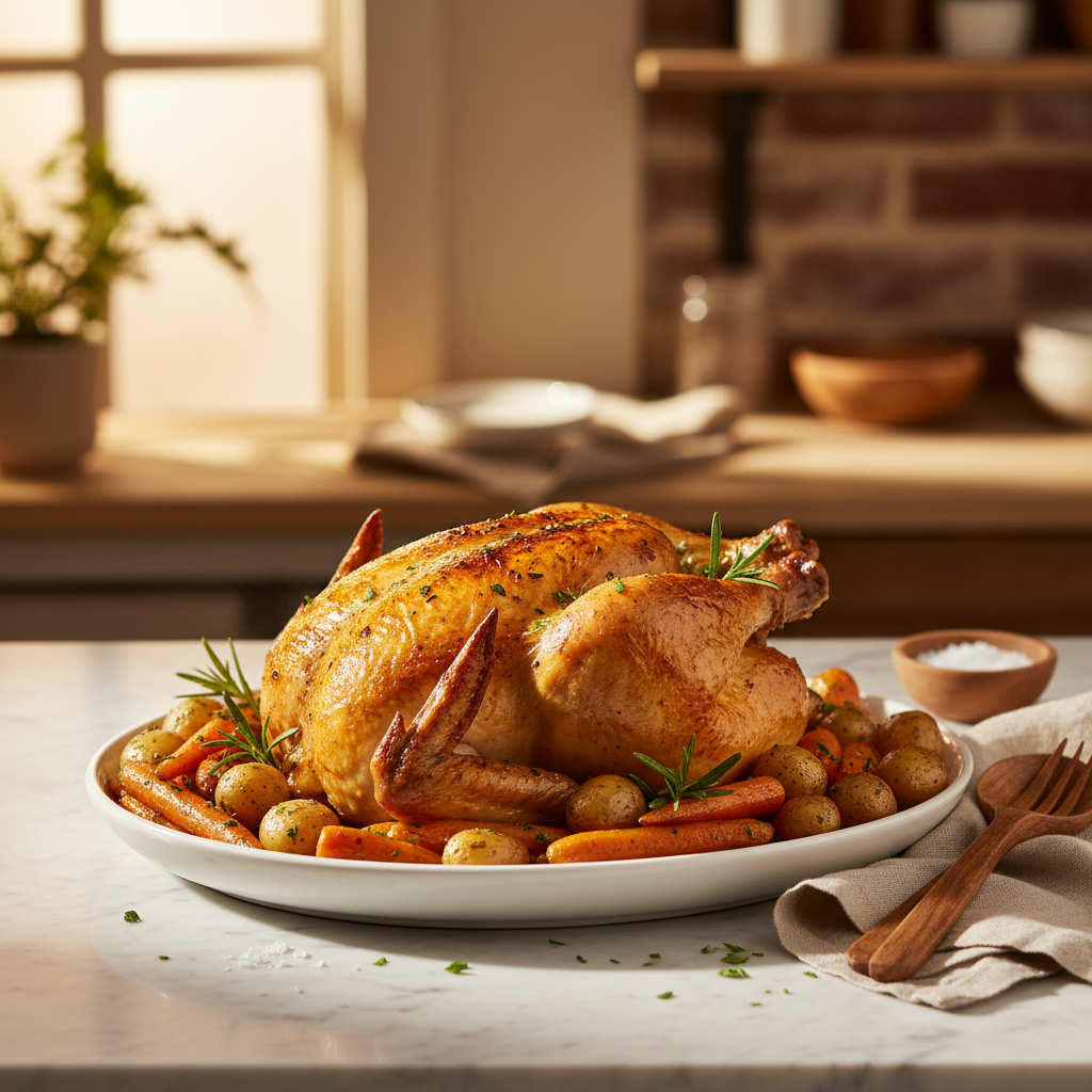 Poulet rôti aux carottes et pommes de terre
