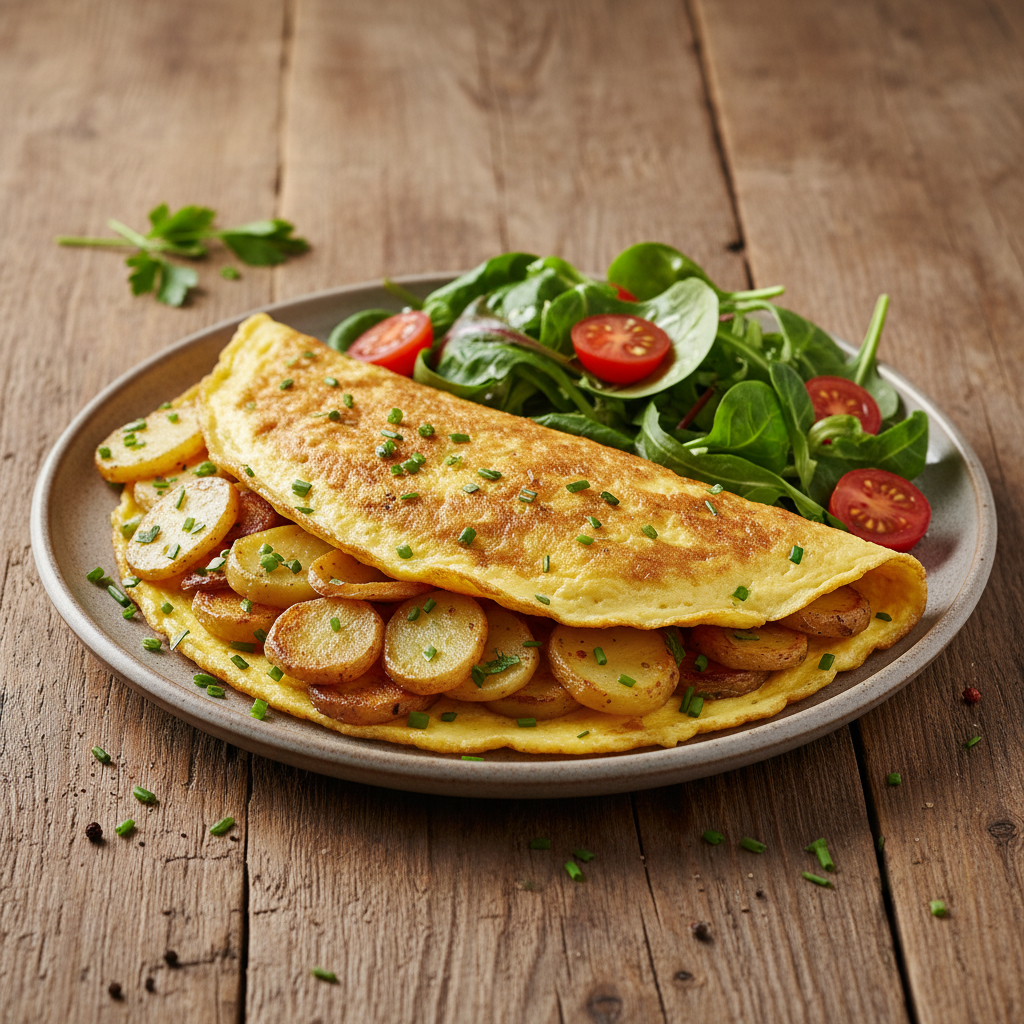 Omelette garnie aux pommes de terre et herbes