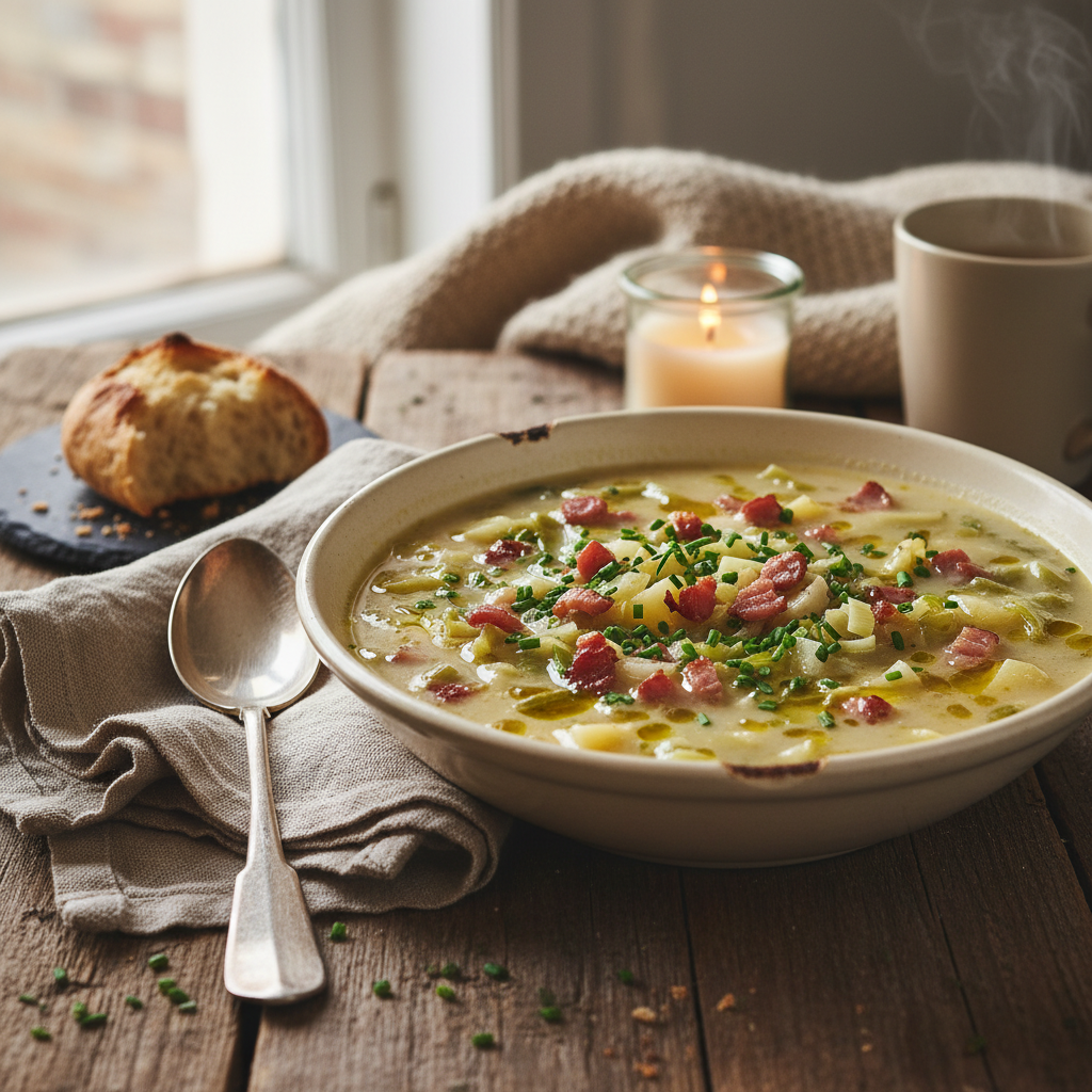 Soupe aux poireaux et jambon