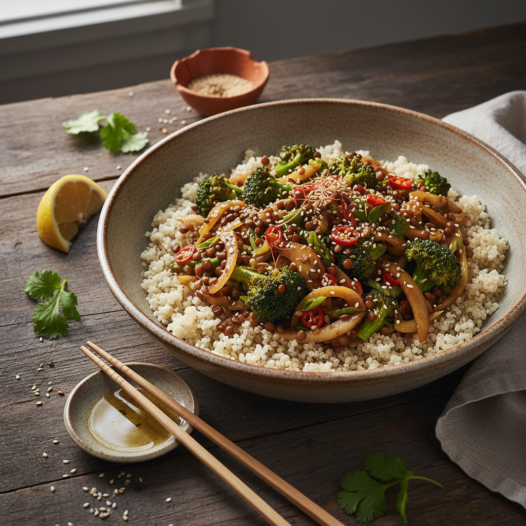 Stir-fry Asiatique Brocoli-Fenouil aux Lentilles