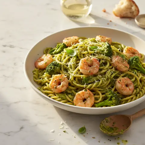 Pasta with Creamy Broccoli and Shrimp