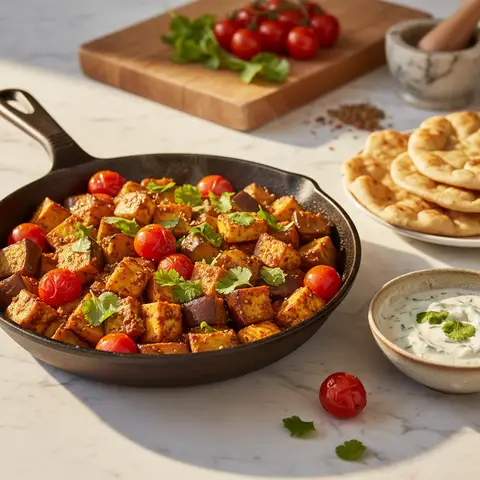 Pan-Fried Halloumi with Tikka Eggplant