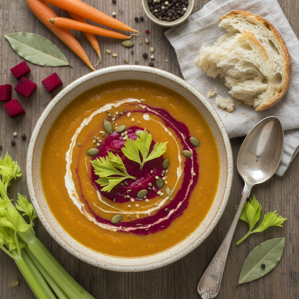 Soupe de Carotte et Betterave au Céleri